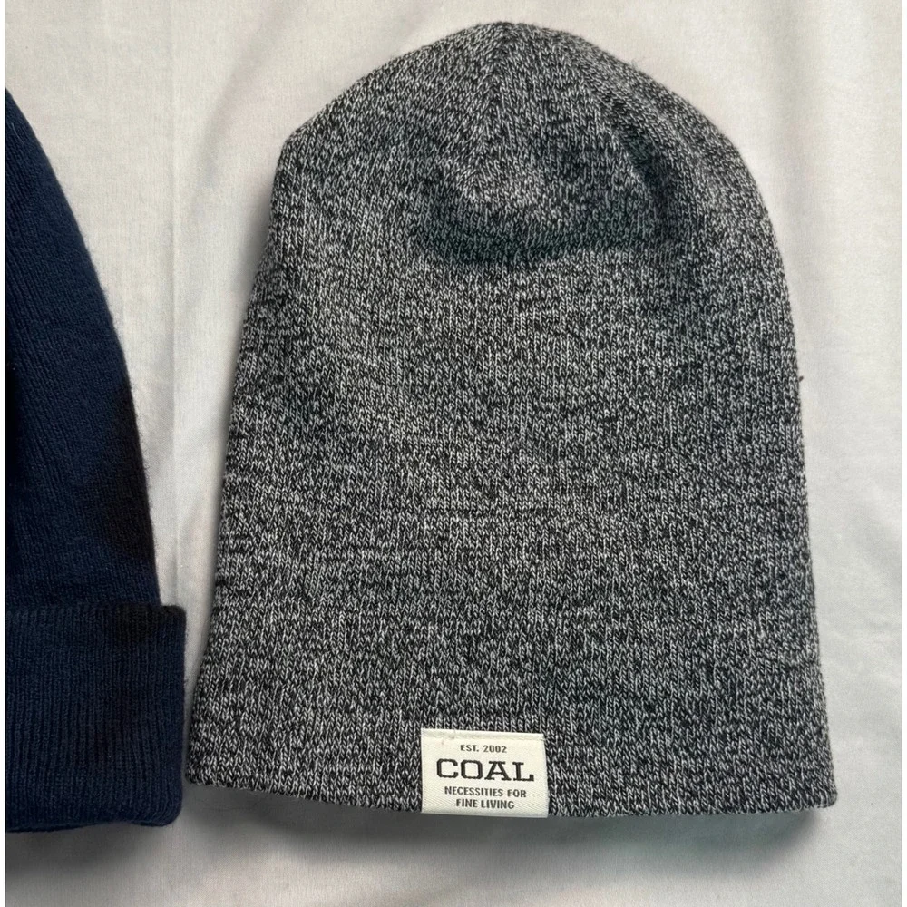 Coal Headwear Beanie Bundle The Uniform Low Grey Marl and Navy Blue Knit Hats